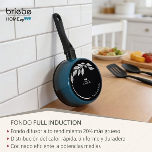 Cazo Inducción Acero Forjado 16cm Antiadherente Sin Pfoa, Todas Cocinas Fabricada En España, Briebe, Mare, Azul