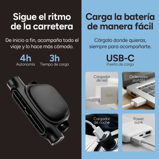 Mini Ventoinha Portátil Ksix Airgo Car USB-C 3 Velocidades 7,2 m/s 3321rpm Recarregável Preta