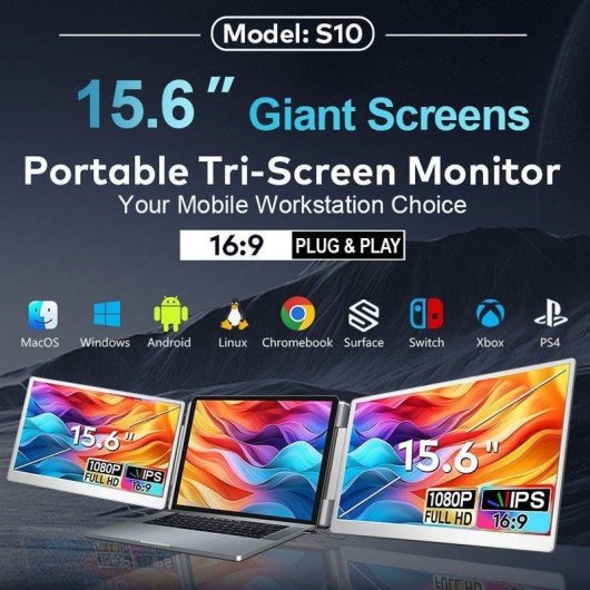 Monitor FOPO S10 15,6" IPS FullHD 60Hz Doble Pantalla Plegable USB-C Mini HDMI brillo ajustable