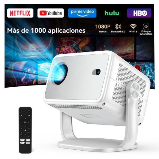 Proyector Huidun PT10 1080p 1500 Lúmenes 120" LED LCD WiFi 6 Bluetooth 5.2 Smart Portátil