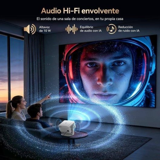 Proyector Huidun PT10 1080p 1500 Lúmenes 120" LED LCD WiFi 6 Bluetooth 5.2 Smart Portátil
