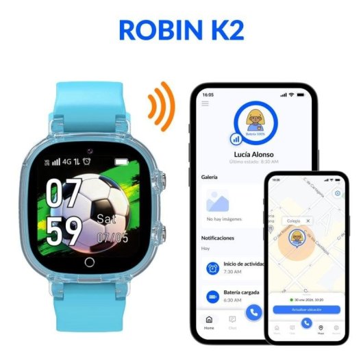 Robin K2 Relógio GPS Crianças Chamadas SIM Preactivada Sem Redes Sociais Azul