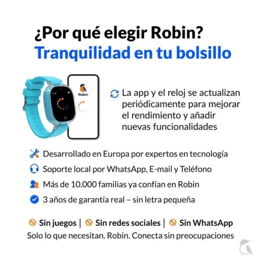 Robin K2 Relógio GPS Crianças Chamadas SIM Preactivada Sem Redes Sociais Azul