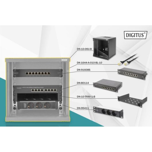 Armadio Rack Digitus 254 mm 6U kit completo a muro Gigabit CAT6