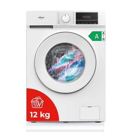 Lavadora Nilson NL12400AIDV Carga Frontal 12 Kg 1400 rpm A Blanca Big Door Display Vapor