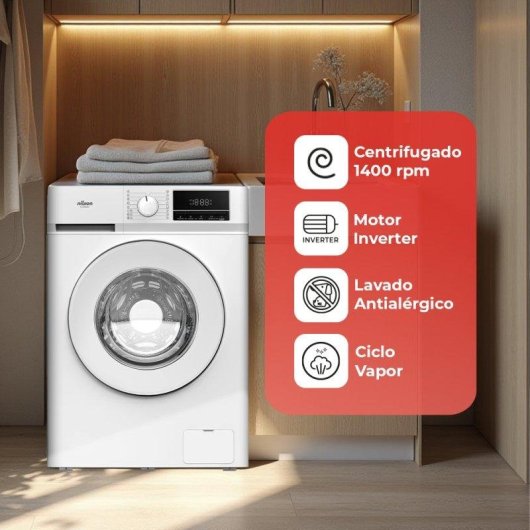Lavadora Nilson NL12400AIDV Carga Frontal 12 Kg 1400 rpm A Blanca Big Door Display Vapor