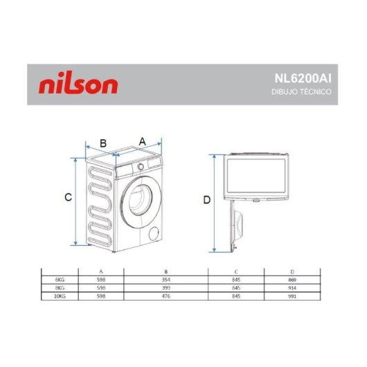 Lavadora Nilson NL6200AI Carga Frontal 6 Kg 1200 rpm A Blanca Vapor Big Door