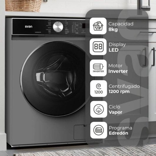 Máquina de Lavar Roupa Svan SL8202AIDVBX 8Kg 1200rpm A Inox Vapor Display LED