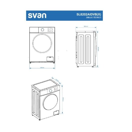 Máquina de Lavar Roupa Svan SL8202AIDVBX 8Kg 1200rpm A Inox Vapor Display LED