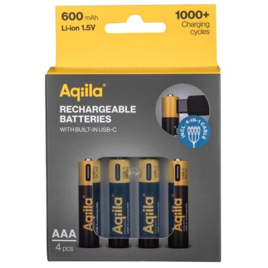 Batería Recargable Aqiila AAA Ión de Litio 1.5V 4 Unidades
