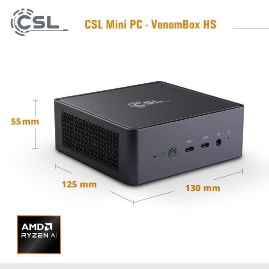 Mini PC CSL VenomBox 8845HS AMD Ryzen 7 8845HS 64GB 2TB SSD Radeon 780M Windows 11 Pro HDMI VESA