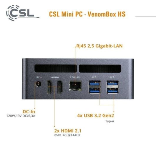 Mini PC CSL VenomBox 8845HS AMD Ryzen 7 32GB 500GB SSD Radeon 780M Windows 11 Pro HDMI VESA