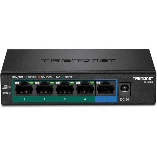Switch Trendnet TPE-TG52 Gigabit 5 Ports PoE+ lüfterlos Wandmontage