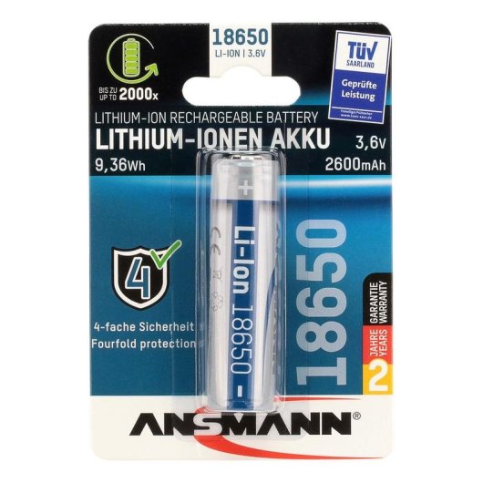Pilha Ansmann 18650 Li-Ion 3,6V 2600 mAh Prata Recarrregável