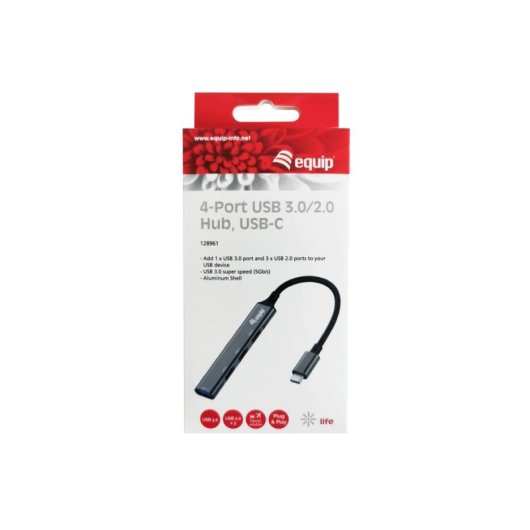 Hub Equip 4 portas 5000 Mbit/s USB 3.2 Gen 1 128961 alumínio preto cinza