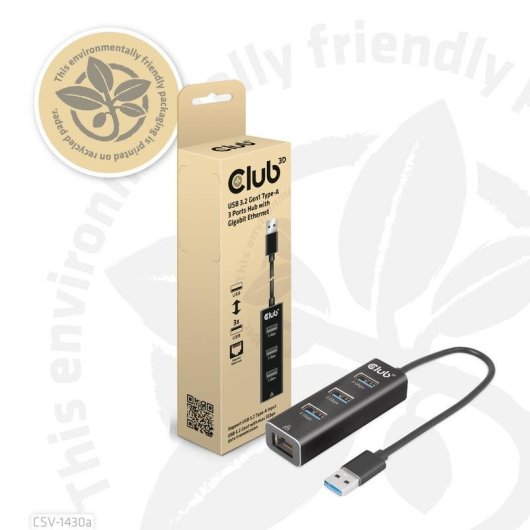 Hub Club 3D 3 portas 5 Gbps Gigabit Ethernet CSV-1430a compacto preto