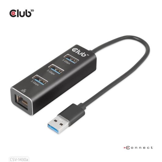 Hub Club 3D 3 portas 5 Gbps Gigabit Ethernet CSV-1430a compacto preto