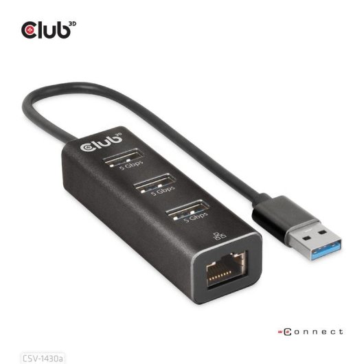 Hub Club 3D 3 portas 5 Gbps Gigabit Ethernet CSV-1430a compacto preto