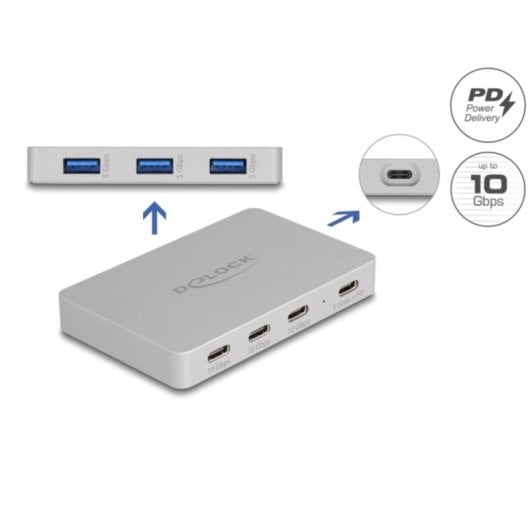 Hub Delock 7 Ports 10 Gbps USB-C Aluminium Grau PD 82 W