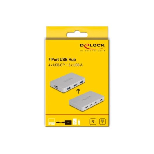 Hub Delock 7 Ports 10 Gbps USB-C Aluminium Grau PD 82 W