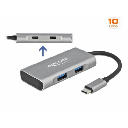 Hub Delock 4 Ports 10 Gbps USB-C 2 USB-A 2 USB-C robust grau