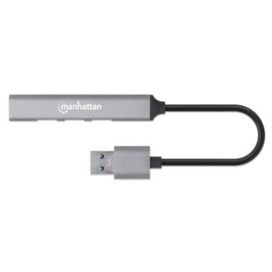 Hub Manhattan 4 Ports 5 Gbps USB 3.2 Gen 1 Aluminium Kompakt Tragbar