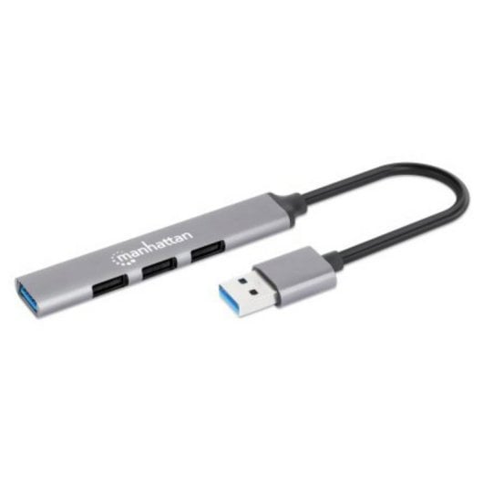 Hub Manhattan 4 Ports 5 Gbps USB 3.2 Gen 1 Aluminium Kompakt Tragbar