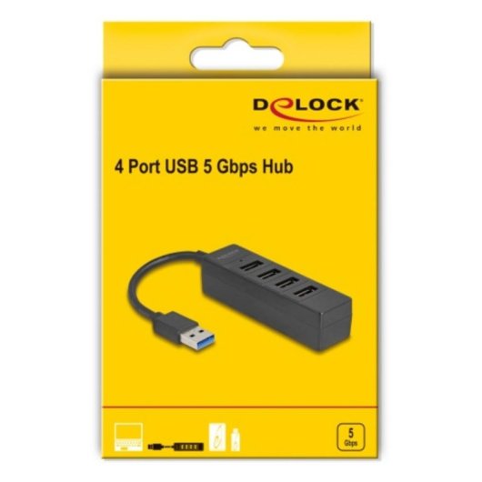 Hub Delock 4 Ports 5 Gbit/s USB 3.2 Gen 1 Modell 64350 LED Blau