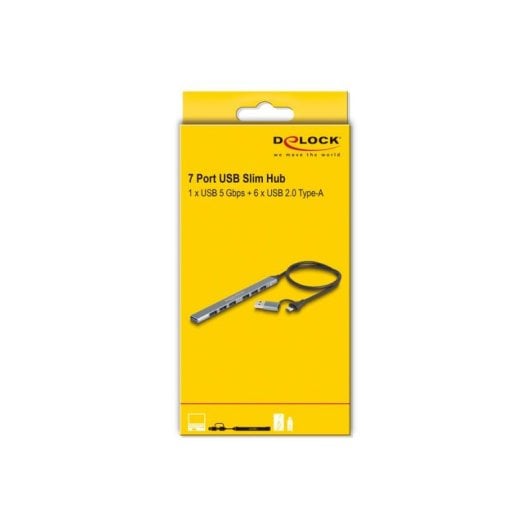 Hub Delock 7 Ports 5000 Mbit/s USB 3.2 Gen 1 Modell 64273 Metall Grau
