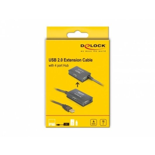 Hub Delock 4 Ports USB 2.0 10 m mit DC-Stromversorgung Grau