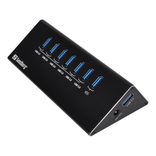 Hub Sandberg 7 puertos USB 3.2 Gen 1 5000 Mbit/s Negro con carga
