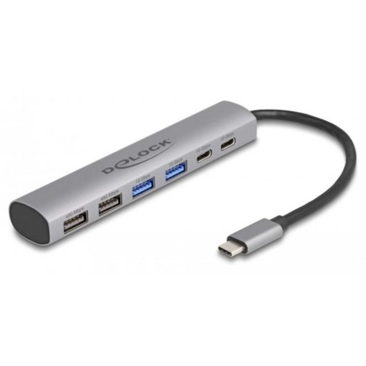 Hub Delock 6 Ports USB 3.2 Gen 1 Aluminium Grau Kompakt