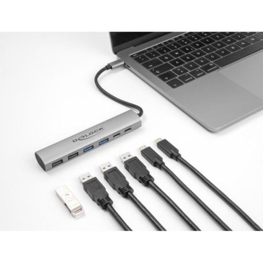 Hub Delock 6 Ports USB 3.2 Gen 1 Aluminium Grau Kompakt