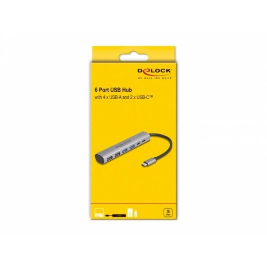 Hub Delock 6 Ports USB 3.2 Gen 1 Aluminium Grau Kompakt