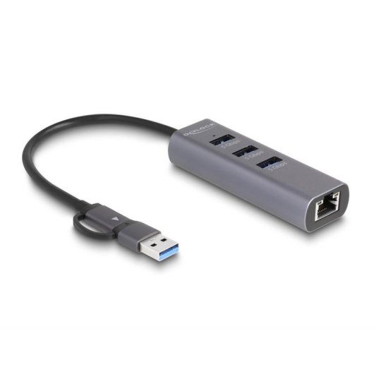 Hub Delock 3 Ports 5 Gbps Gigabit LAN USB-C/A Metallgehäuse