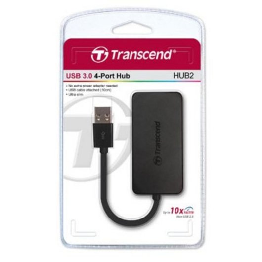 Hub Transcend 4 puertos USB 3.2 Gen 1 modelo HUB2 diseño ultrafino negro