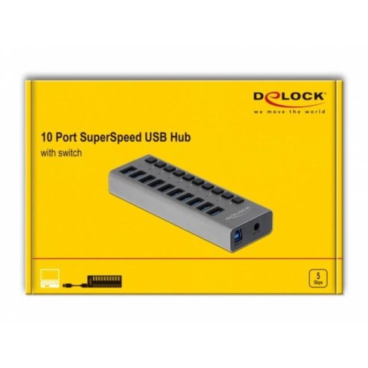 Hub Delock 10 Ports 5 Gbps USB 3.2 Gen 1 Aluminium Schalter