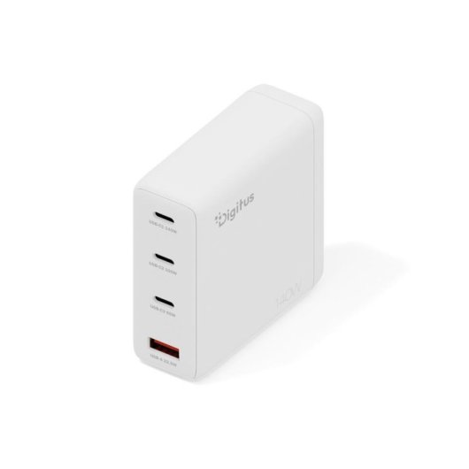 Carregador Digitus GaN 140W 3x USB-C 1x USB-A Suporte Pratico