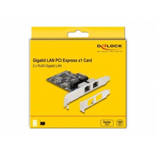Tarjeta de Red Delock PCI Express x1 2x RJ45 Gigabit LAN 1000 Mbps Silber