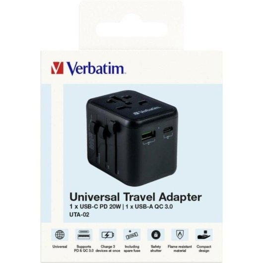 Multiprise Verbatim 49544 Universelle 2 Ports USB 2A et 3A Noir