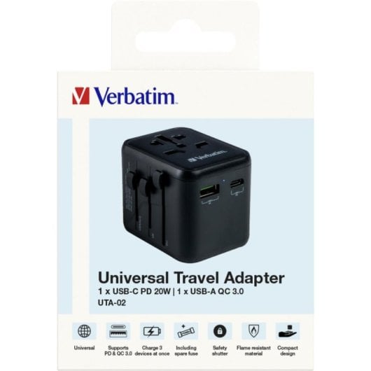 Multiprise Verbatim 49544 Universelle 2 Ports USB 2A 3A Noir