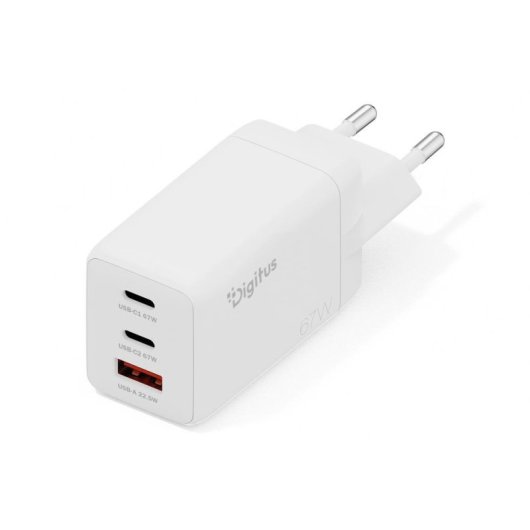 Carregador Digitus USB GaN 67W 2x USB-C 1x USB-A Universal Compacto