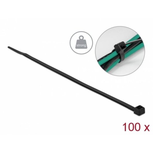 Brida para cables Delock LA 300 alta resistencia negra 100 piezas