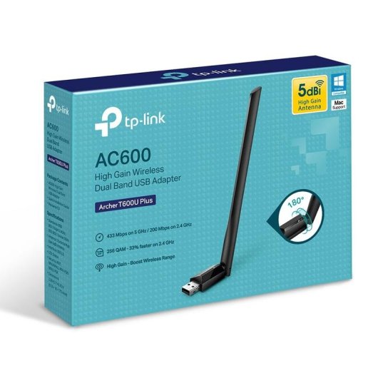 Tarjeta de Red TP-Link AC600 USB 600 Mbit/s Antenna Esterna Nera