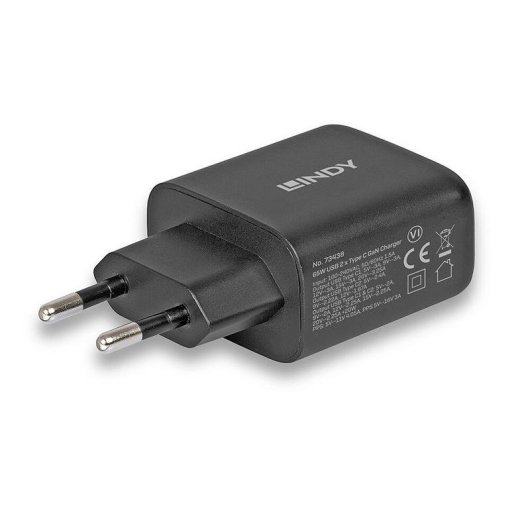 Ladegerät Lindy 73438 65W 2x USB-C Power Delivery 3.0 GaN