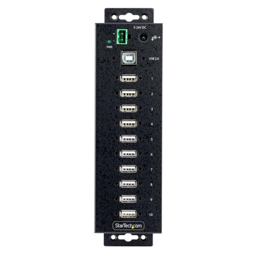 Hub StarTech.com 10 puertos USB 2.0 480 Mbps metálico industrial ESD nivel 4