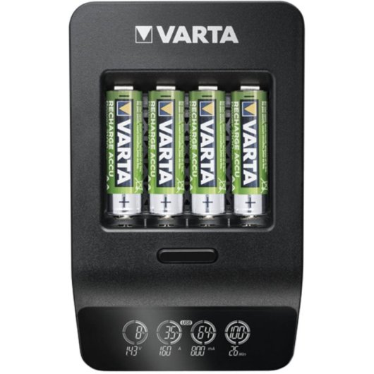 Carregador Varta LCD SMART CHARGER+ AA AAA Indicadores LED Preto