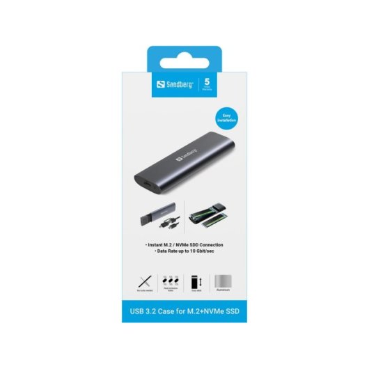 Caja PC Sandberg 136-39 M.2 Alumínio Preto USB-C USB 3.2 Gen 2