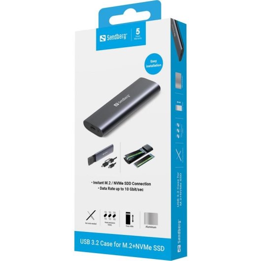 Caja PC Sandberg 136-39 M.2 Alumínio Preto USB-C USB 3.2 Gen 2