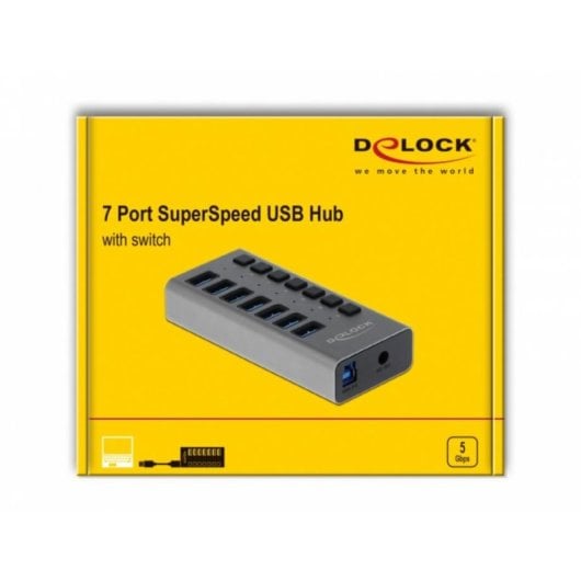 Hub Delock 7 Ports 5 Gbps externes Modell Aluminium mit Schaltern